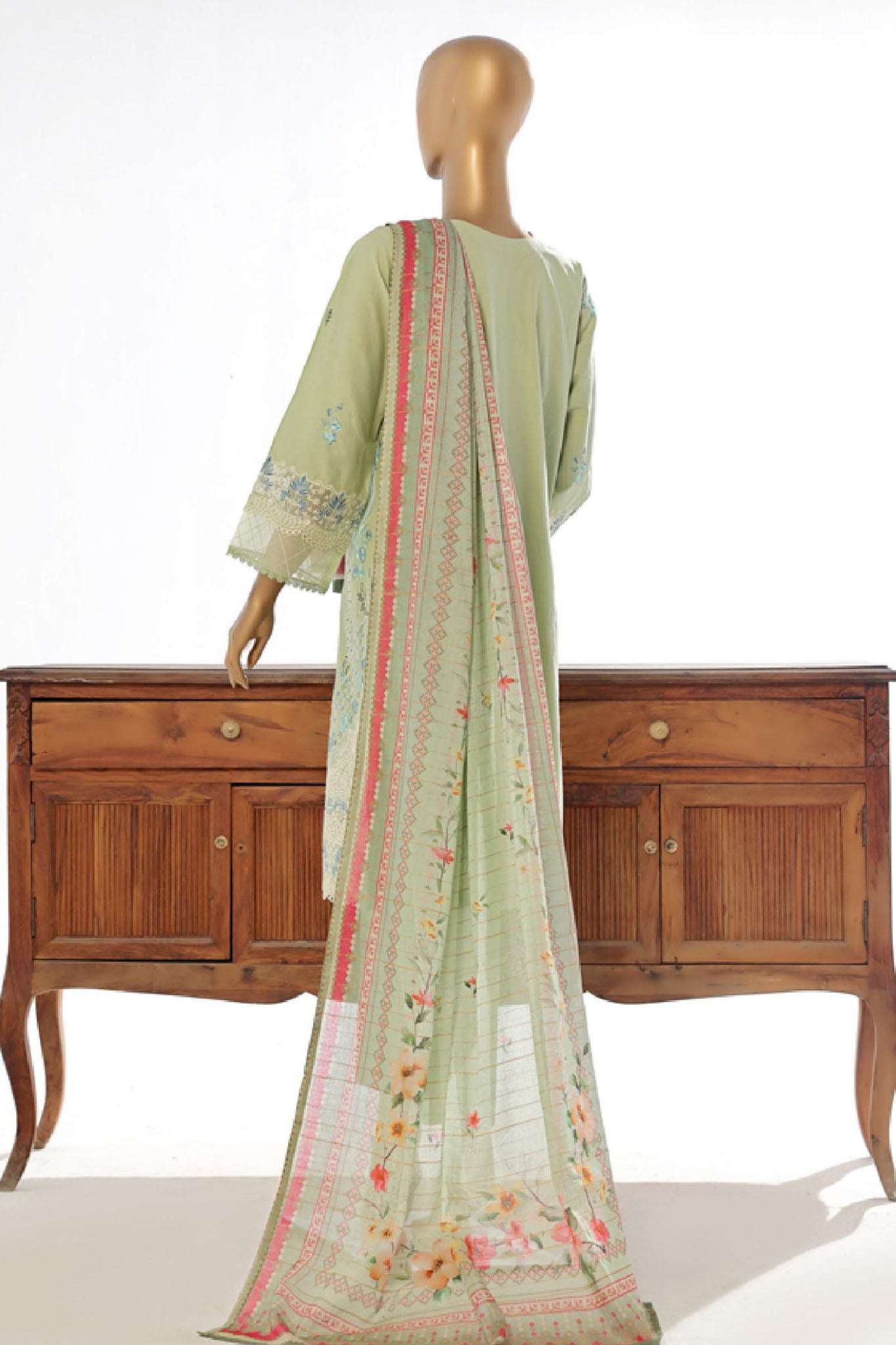 Bin Saeed Stitched 3 Piece Luxury Plain Cotton Collection-LF-133-C-Pista
