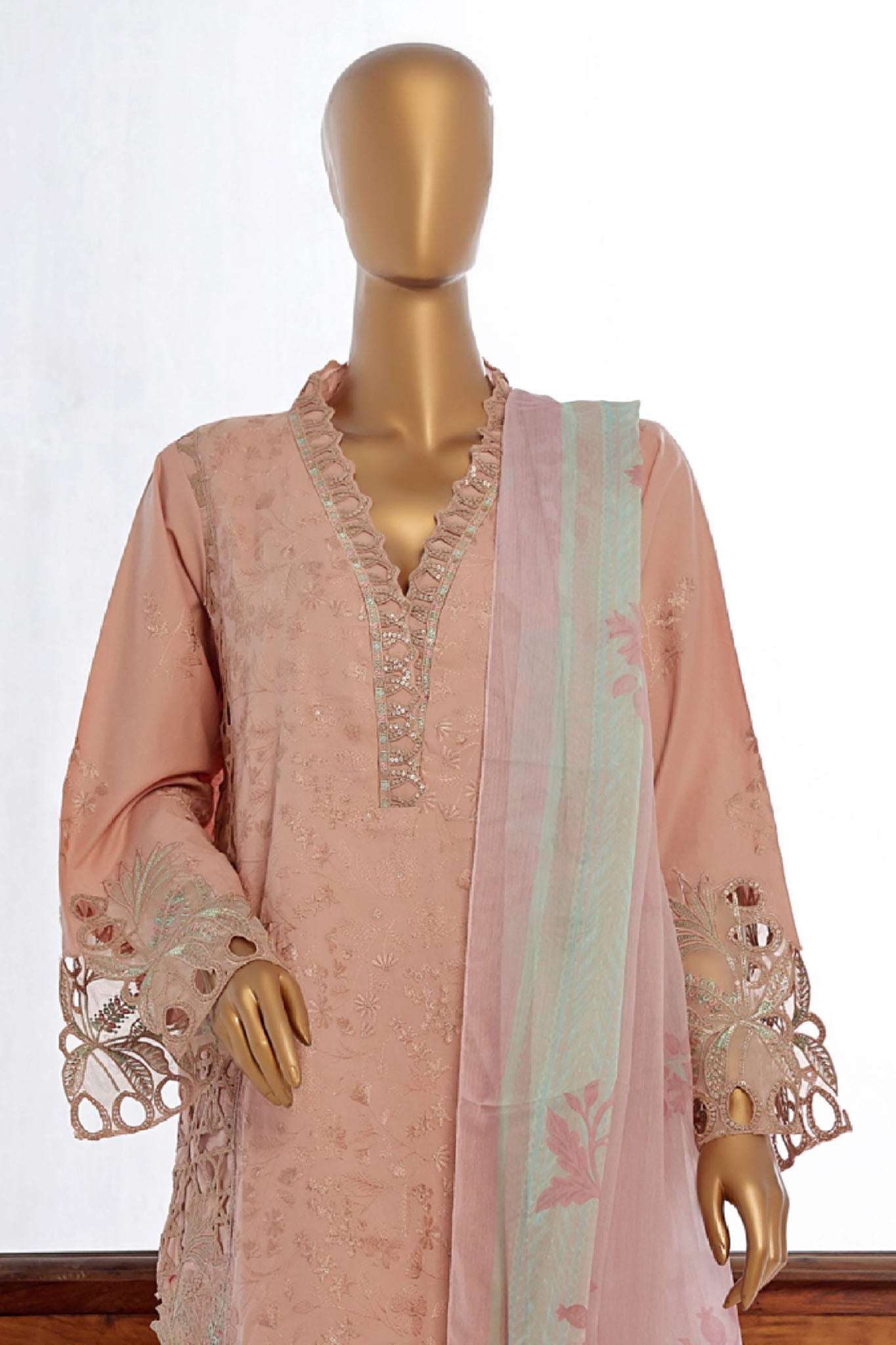 Bin Saeed Stitched 3 Piece Luxury Plain Cotton Collection-LF-141-C-Mauve