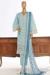 Bin Saeed Stitched 3 Piece Luxury Plain Cotton Collection-LF-142-C-Sky Blue