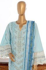 Bin Saeed Stitched 3 Piece Luxury Plain Cotton Collection-LF-142-C-Sky Blue
