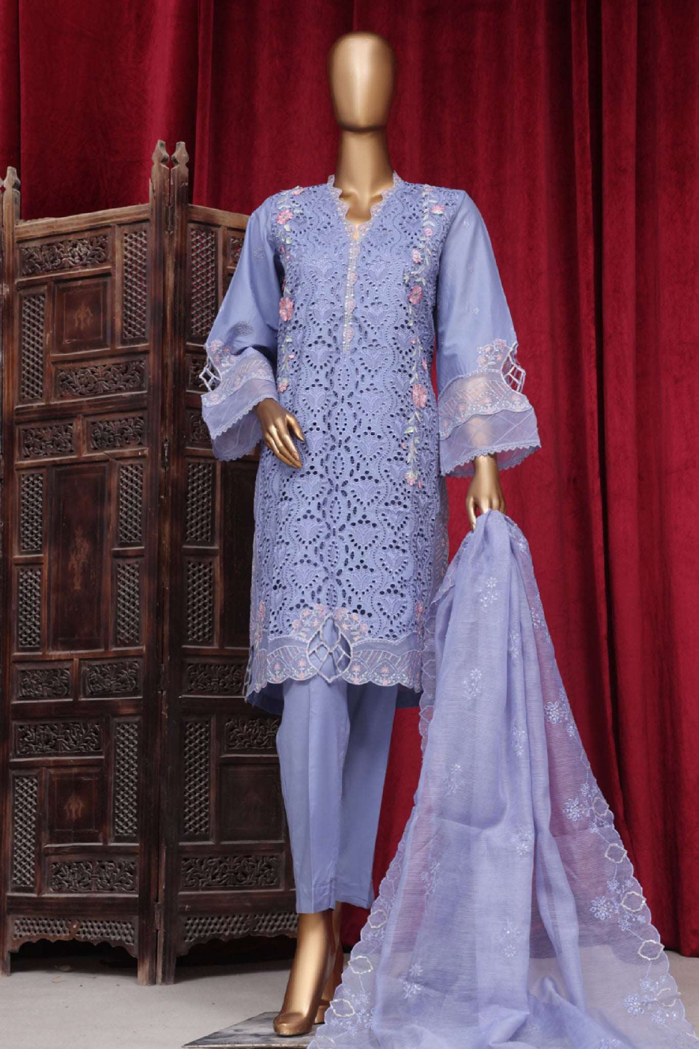 Bin Saeed Stitched 3 Piece Luxury Plain Cotton Vol-01 Collection-LF-143-B-Purple