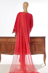 Bin Saeed Stitched 3 Piece Luxury Plain Cotton Collection-LF-1490-Red