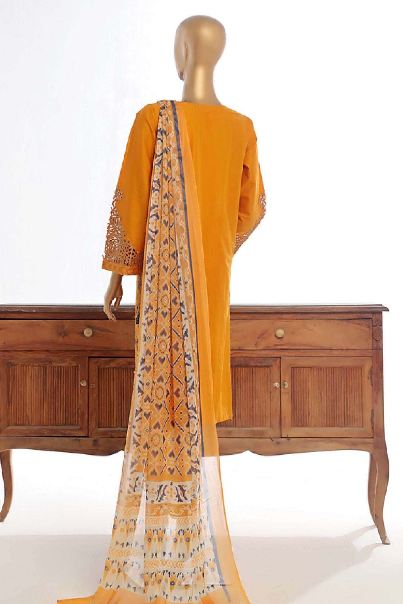 Bin Saeed Stitched 3 Piece Luxury Plain Cotton Collection-LF-145-C-Mustard