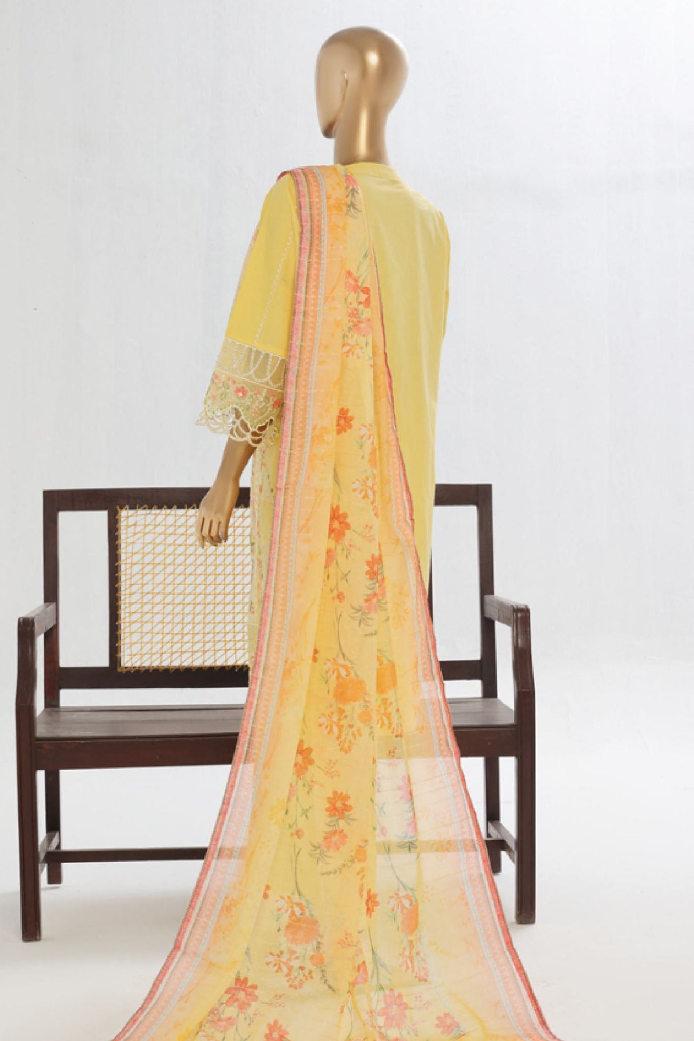 Bin Saeed Stitched 3 Piece Luxury Plain Cotton Vol-02 Collection-LF-1602-Yellow