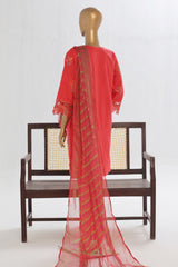 Bin Saeed Stitched 3 Piece Luxury Plain Cotton Vol-02 Collection-LF-1603-Red