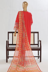 Bin Saeed Stitched 3 Piece Luxury Plain Cotton Vol-02 Collection-LF-1604-Red