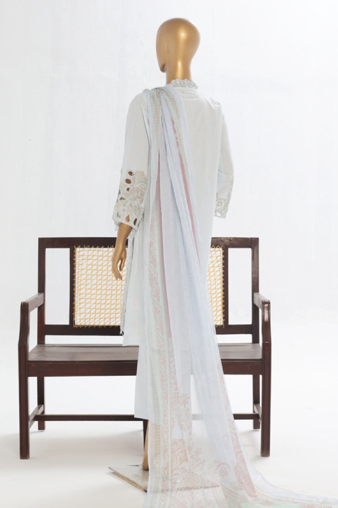 Bin Saeed Stitched 3 Piece Luxury Plain Cotton Vol-02 Collection-LF-1606-Sky