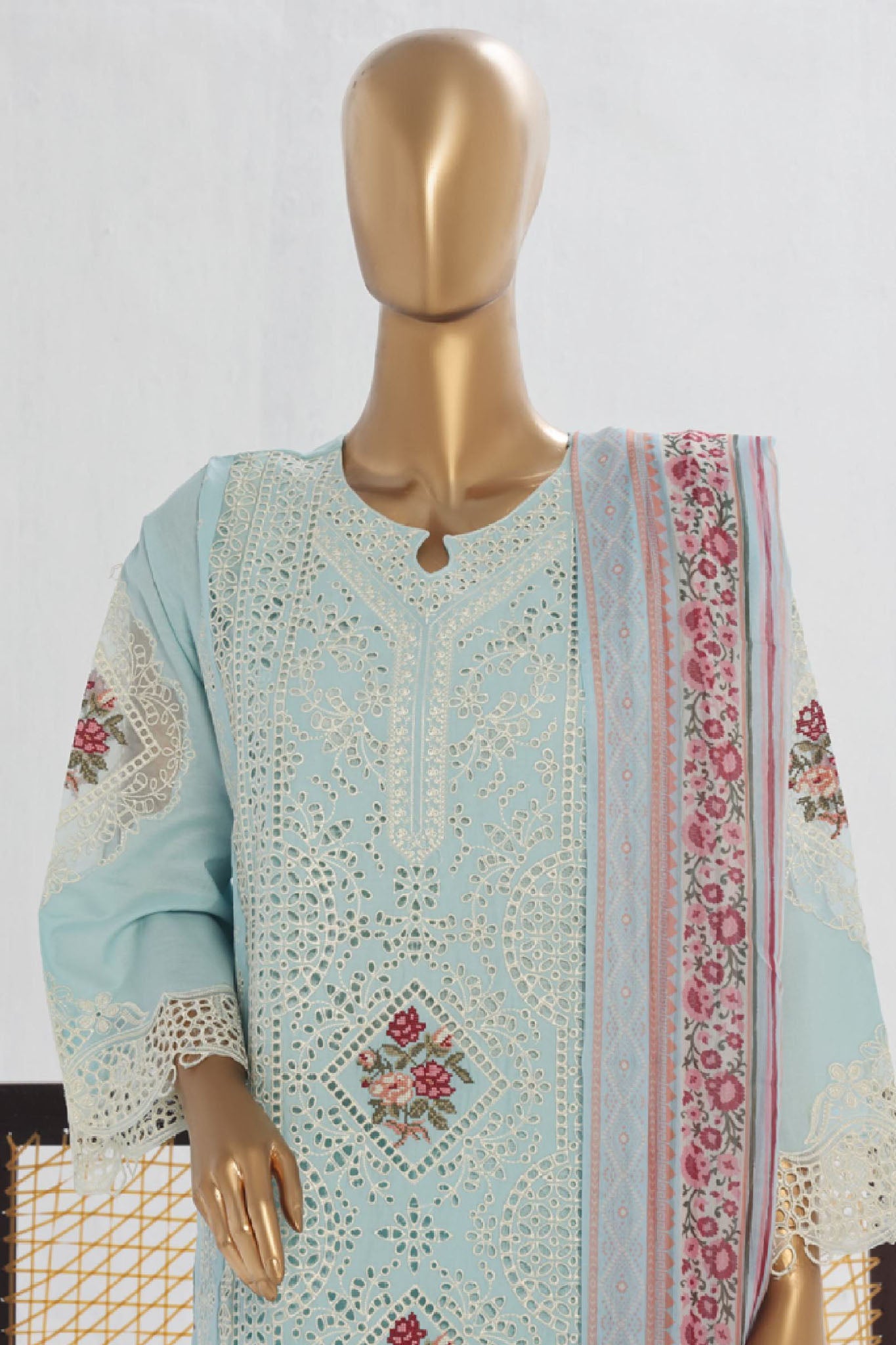 Bin Saeed Stitched 3 Piece Luxury Plain Cotton Vol-02 Collection-LF-1609-Ferozi