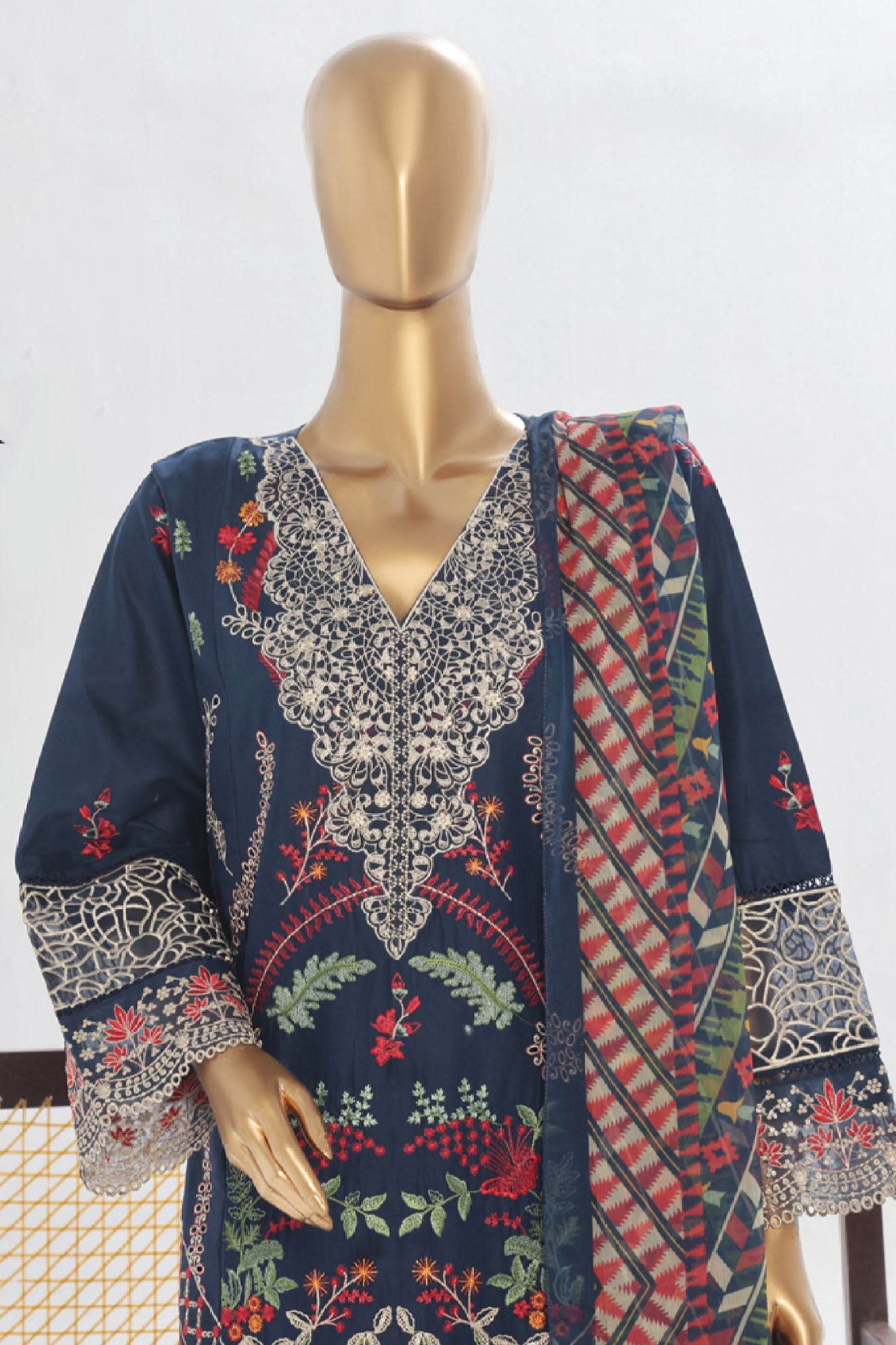 Bin Saeed Stitched 3 Piece Luxury Plain Cotton Vol-02 Collection-LF-1612-Blue