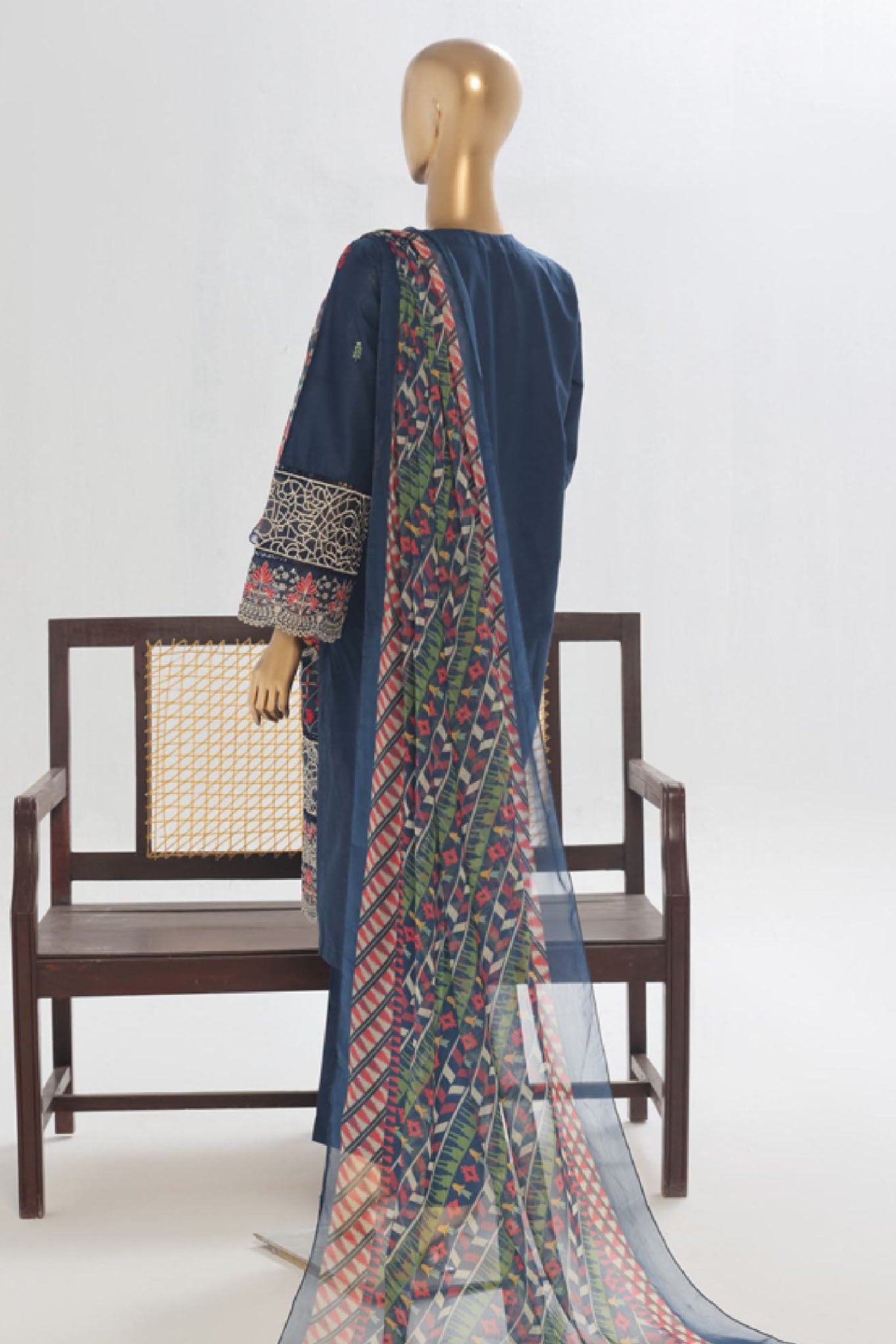 Bin Saeed Stitched 3 Piece Luxury Plain Cotton Vol-02 Collection-LF-1612-Blue
