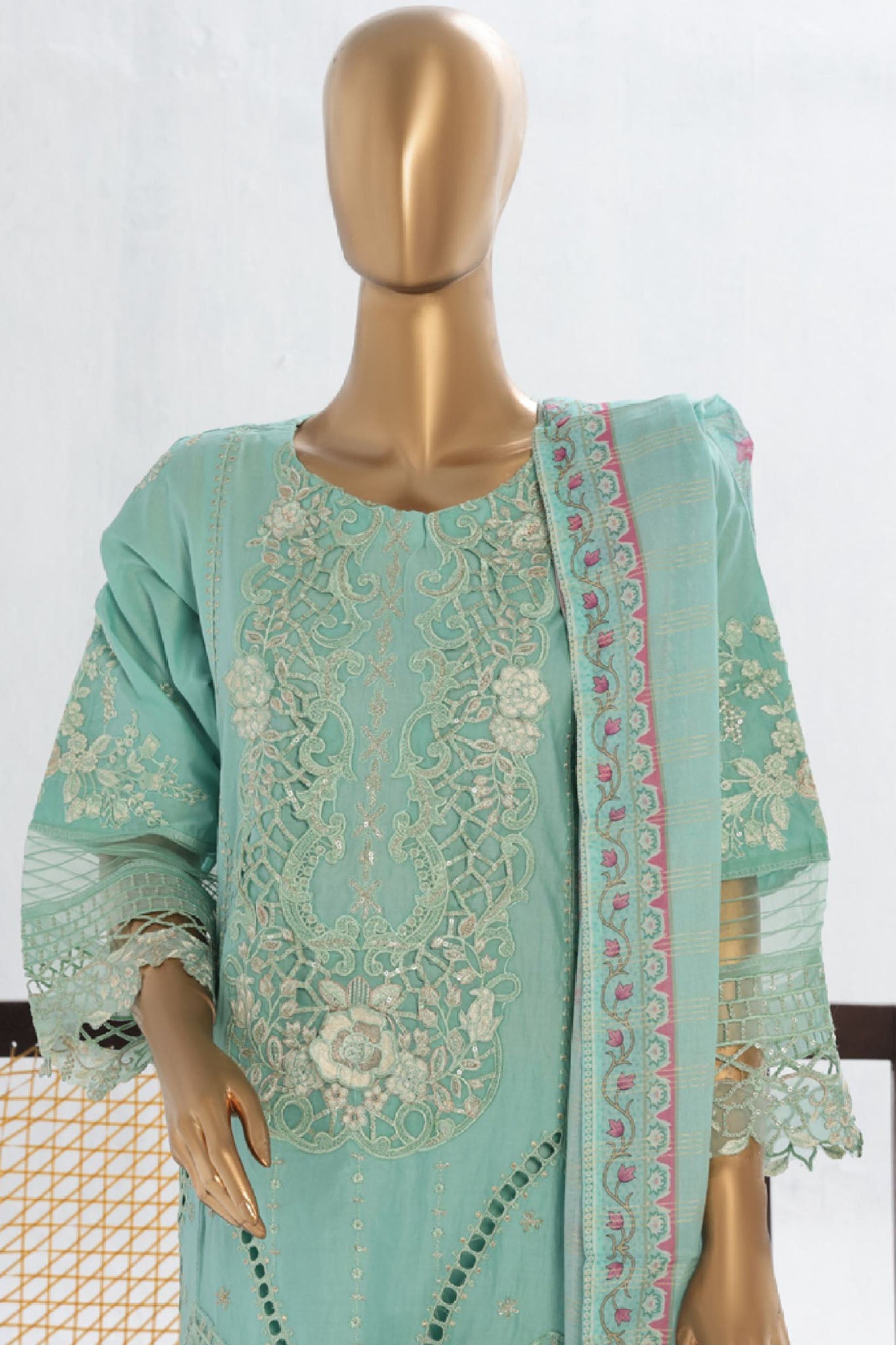 Bin Saeed Stitched 3 Piece Luxury Plain Cotton Vol-02 Collection-LF-1613-Ferozi