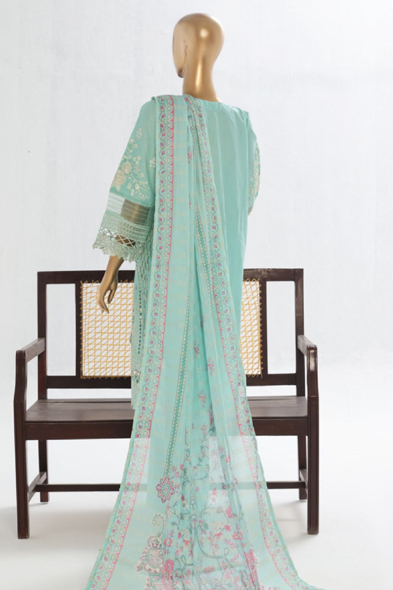 Bin Saeed Stitched 3 Piece Luxury Plain Cotton Vol-02 Collection-LF-1613-Ferozi
