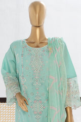 Bin Saeed Stitched 3 Piece Luxury Plain Cotton Vol-02 Collection-LF-1614-Ferozi