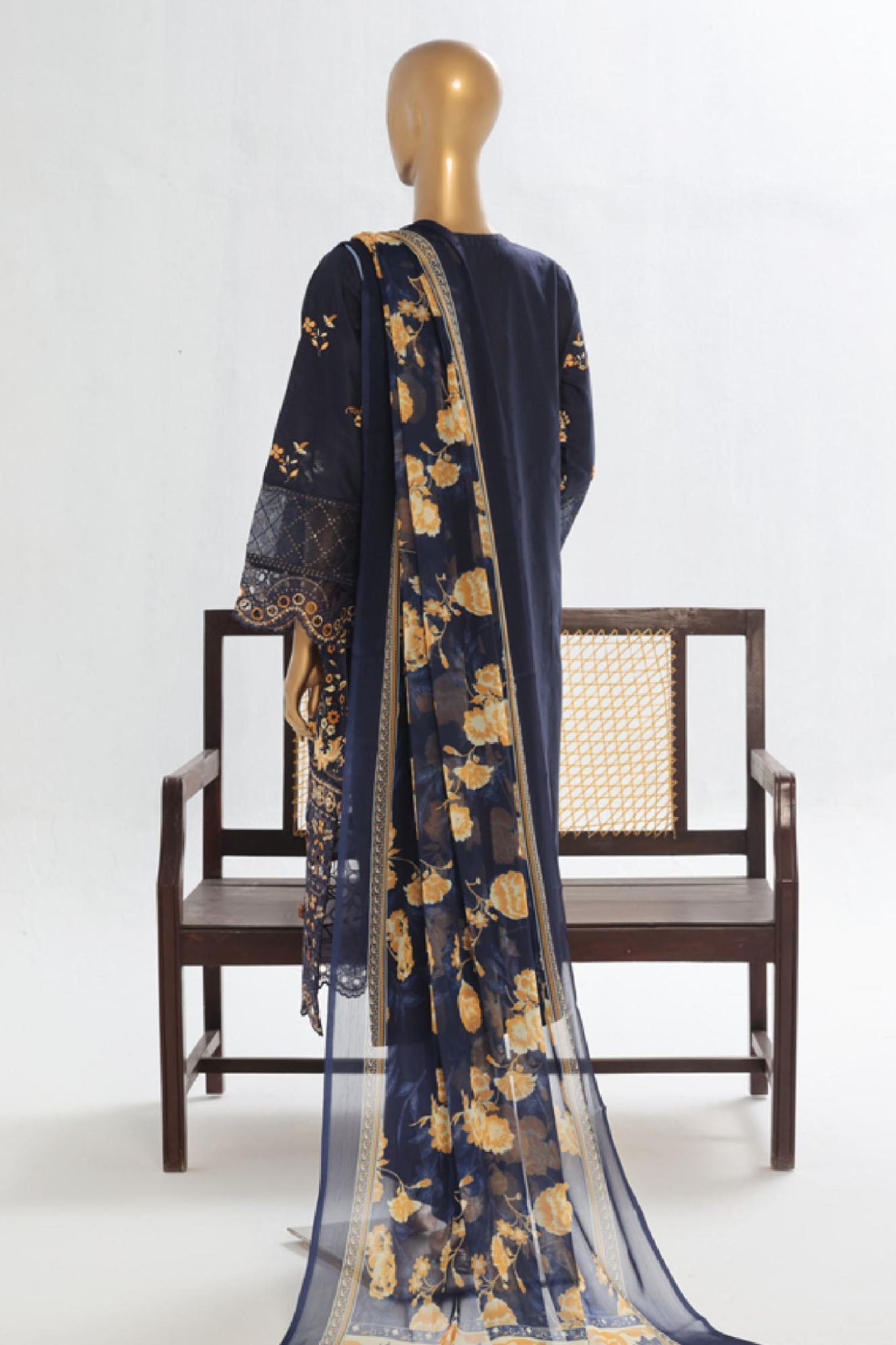 Bin Saeed Stitched 3 Piece Luxury Plain Cotton Vol-02 Collection-LF-1615-Blue