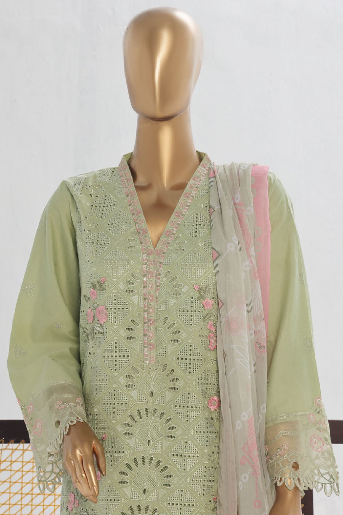 Bin Saeed Stitched 3 Piece Luxury Plain Cotton Vol-02 Collection-LF-1616-Pista