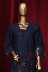 Bin Saeed Stitched 3 Piece Emb Luxury Plain Cotton Vol-02 Collection-LF-1656-Navy Blue