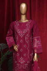 Bin Saeed Stitched 3 Piece Emb Luxury Plain Cotton Vol-02 Collection-LF-1661-Magenta