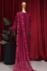 Bin Saeed Stitched 3 Piece Emb Luxury Plain Cotton Vol-02 Collection-LF-1661-Magenta