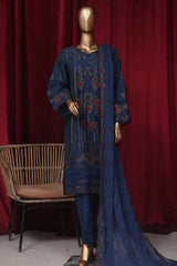 Bin Saeed Stitched 3 Piece Emb Luxury Plain Cotton Vol-02 Collection-LF-1670-Blue