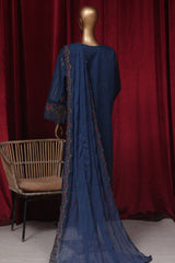 Bin Saeed Stitched 3 Piece Emb Luxury Plain Cotton Vol-02 Collection-LF-1670-Blue