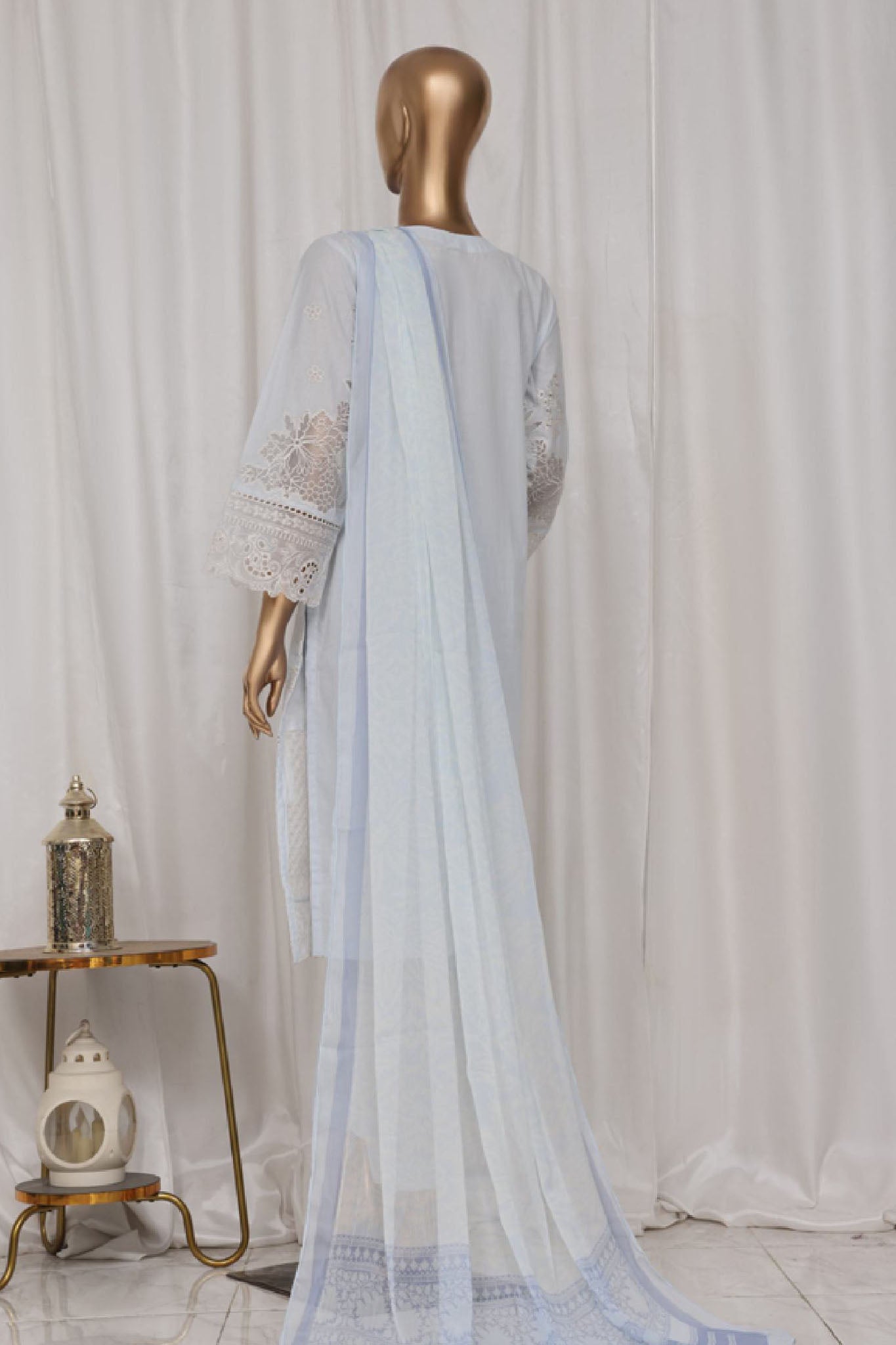 Bin Saeed Stitched 3 Piece Luxury Plain Cotton Vol-03 Collection-LF-1721-Sky