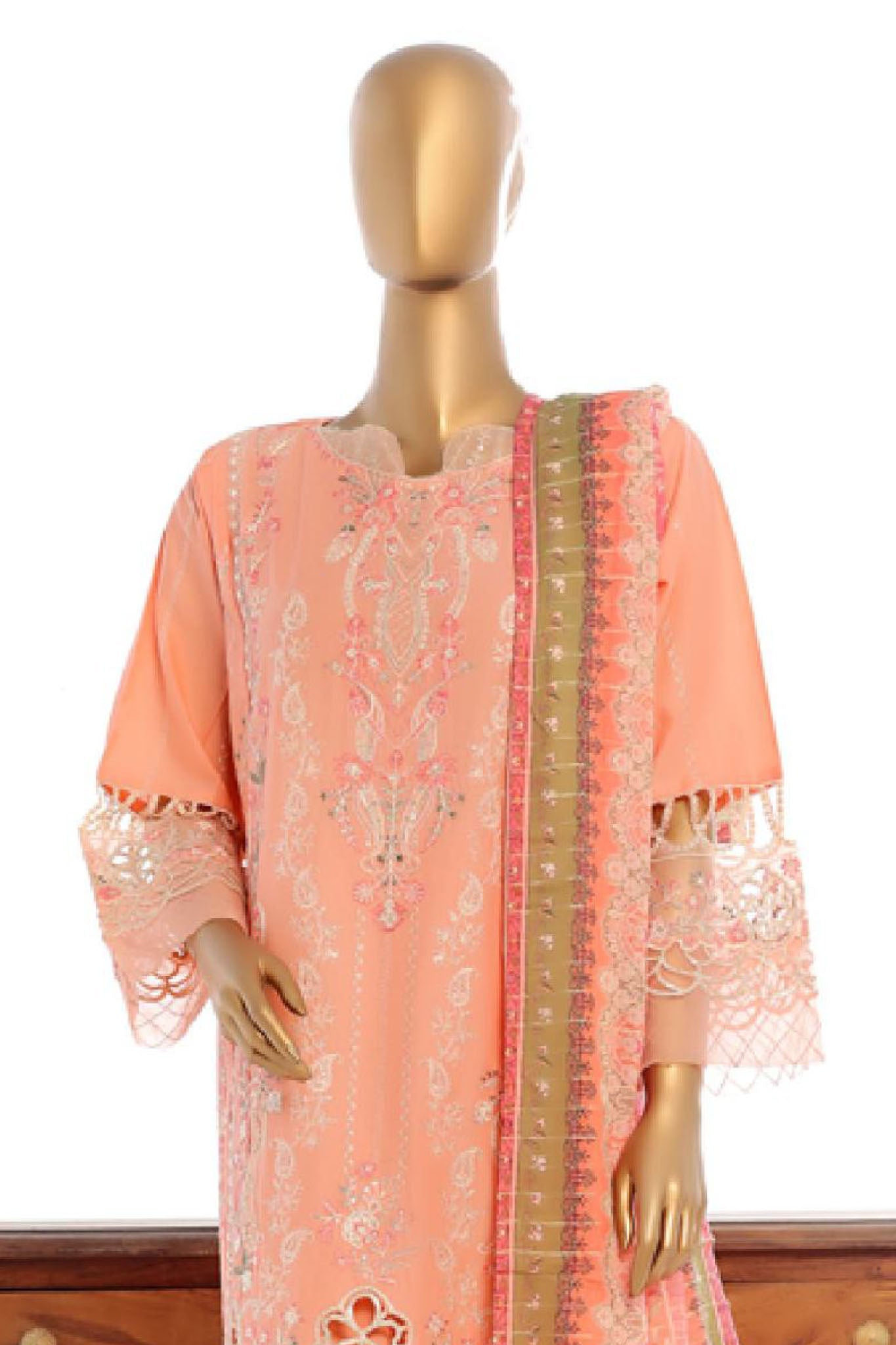 Bin Saeed Stitched 3 Piece Luxury Plain Cotton Vol-03 Collection-LF-1726-Peach