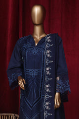 Bin Saeed Stitched 3 Piece Luxury Plain Emb Cotton Vol-03 Collection-LF-1795-Blue