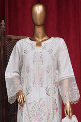 Bin Saeed Stitched 3 Piece Luxury Plain Emb Cotton Vol-03 Collection-LF-1813-White