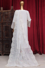 Bin Saeed Stitched 3 Piece Luxury Plain Emb Cotton Vol-03 Collection-LF-1813-White
