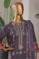 Bin Saeed Stitched 3 Piece Plain Lawn Vol-01 Collection'2025-LF-2273-Grey