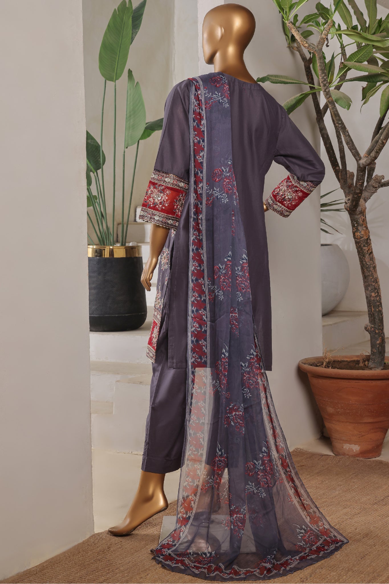 Bin Saeed Stitched 3 Piece Plain Lawn Vol-01 Collection'2025-LF-2273-Grey