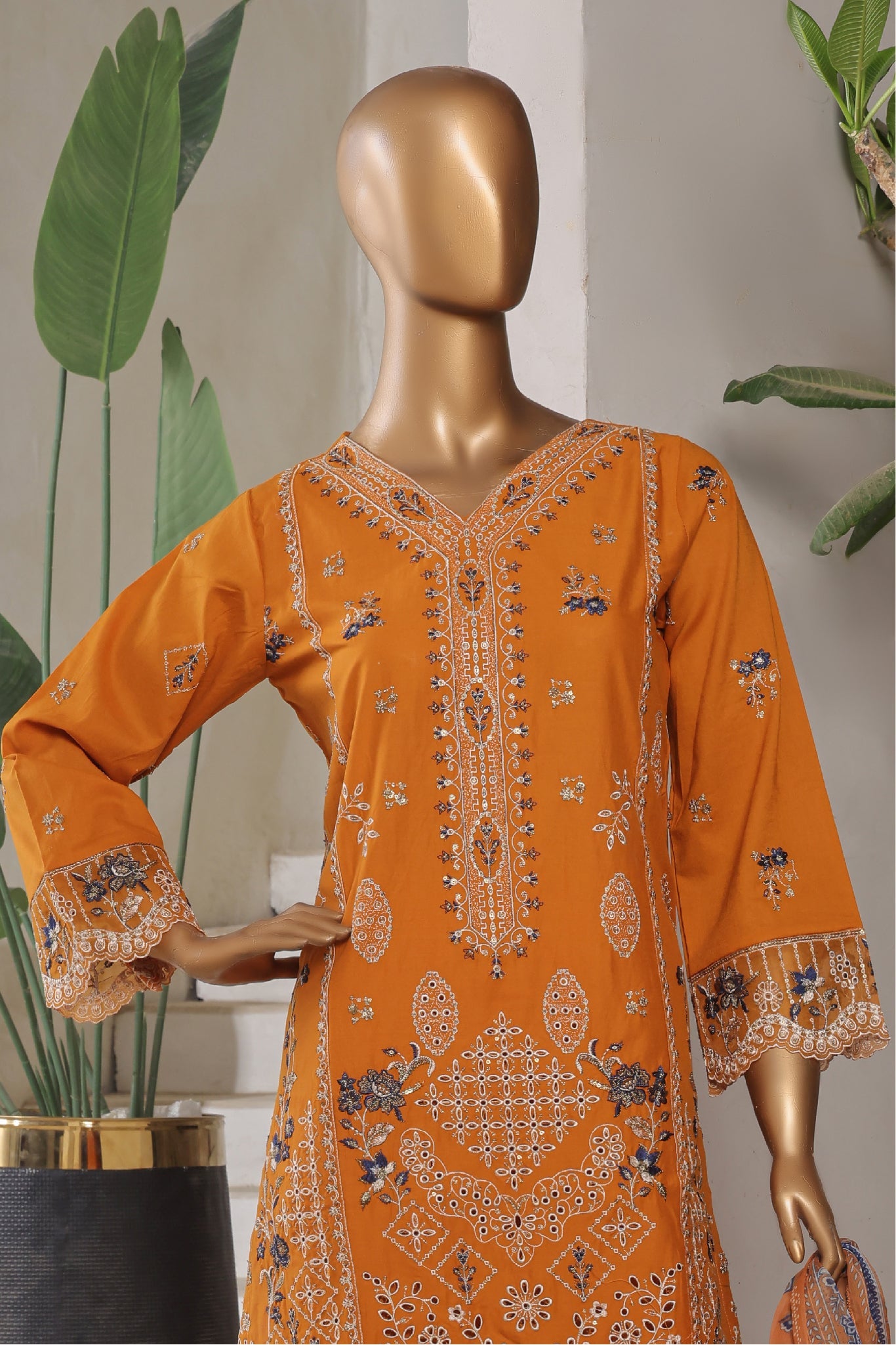 Bin Saeed Stitched 3 Piece Plain Lawn Vol-01 Collection'2025-LF-2274-Mustard