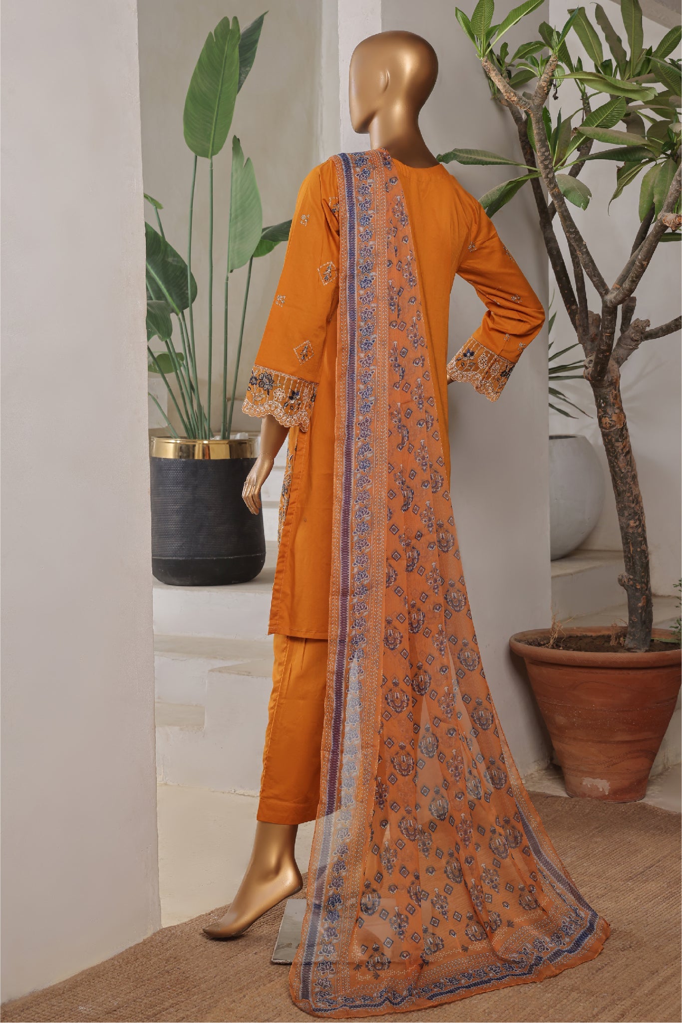 Bin Saeed Stitched 3 Piece Plain Lawn Vol-01 Collection'2025-LF-2274-Mustard