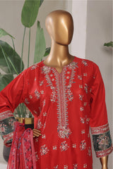 Bin Saeed Stitched 3 Piece Plain Lawn Vol-01 Collection'2025-LF-2275-Red