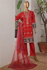 Bin Saeed Stitched 3 Piece Plain Lawn Vol-01 Suit-LF-2275-Red