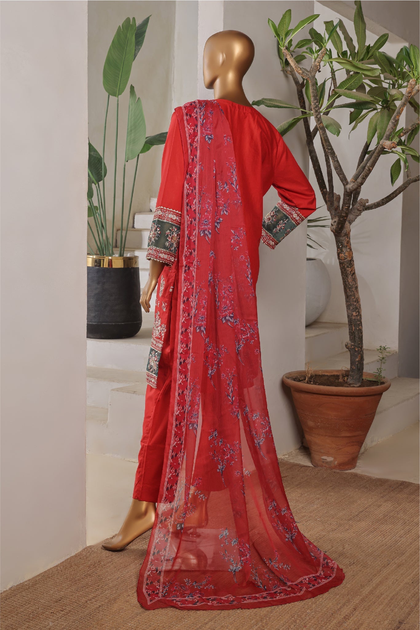 Bin Saeed Stitched 3 Piece Plain Lawn Vol-01 Collection'2025-LF-2275-Red