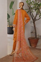 Bin Saeed Stitched 3 Piece Plain Lawn Vol-01 Collection'2025-LF-2278-Mustard