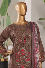 Bin Saeed Stitched 3 Piece Plain Lawn Vol-01 Suit-LF-2280-B Brown