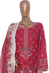Bin Saeed Stitched 3 Piece Luxury Emb Lawn With Contrass Emb Shalwar & Bellbottom Suit-LF-3197-MAROON