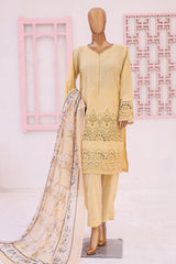 Bin Saeed Stitched 3 Piece Emb Chikankari Lawn Suit-LF-707-Cream
