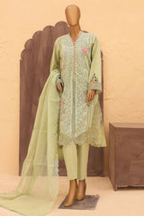 Hoor By Bin Saeed Stitched 3 Piece Festive 3D Flower Cutwork Kari Emb Lawn Suit-LF-819-Pista
