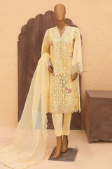 Hoor By Bin Saeed Stitched 3 Piece Festive 3D Flower Cutwork Kari Emb Lawn Suit-LF-822-Yellow