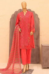 Hoor By Bin Saeed Stitched 3 Piece Festive 3D Flower Cutwork Kari Emb Lawn Suit-LF-833-Red