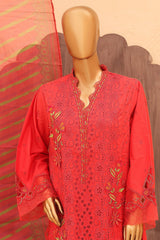 Hoor By Bin Saeed Stitched 3 Piece Festive 3D Flower Cutwork Kari Emb Lawn Suit-LF-833-Red