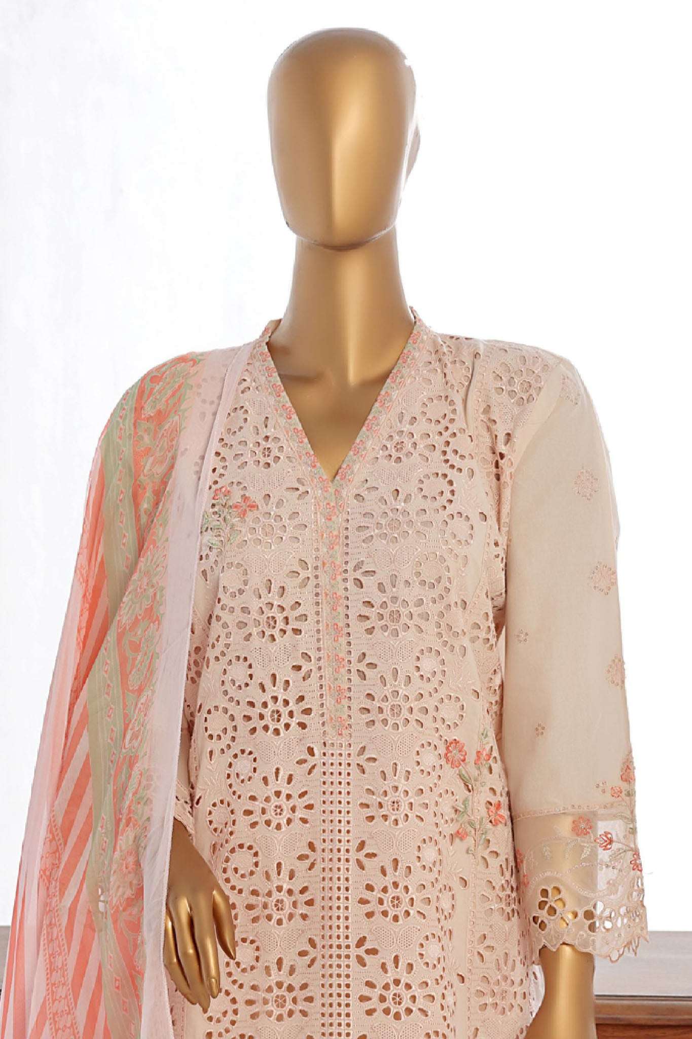 Bin Saeed Stitched 3 Piece Luxury Plain Cotton Collection-LF-85-B-Peach