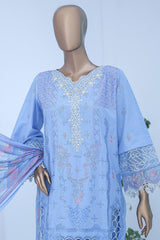 Bin Saeed Stitched 3 Piece Luxury Emb Cotton Suit-LF-953-Blue