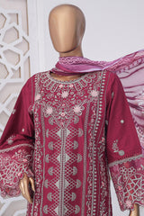 Bin Saeed Stitched 3 Piece Luxury Emb Cotton Suit-LF-954-Maroon