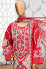 Bin Saeed Stitched 3 Piece Luxury Emb Cotton Suit-LF-956-Red