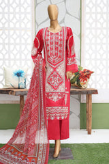 Bin Saeed Stitched 3 Piece Luxury Emb Cotton Suit-LF-956-Red
