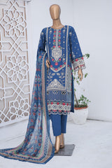 Bin Saeed Stitched 3 Piece Luxury Emb Cotton Suit-LF-957-Navy Blue